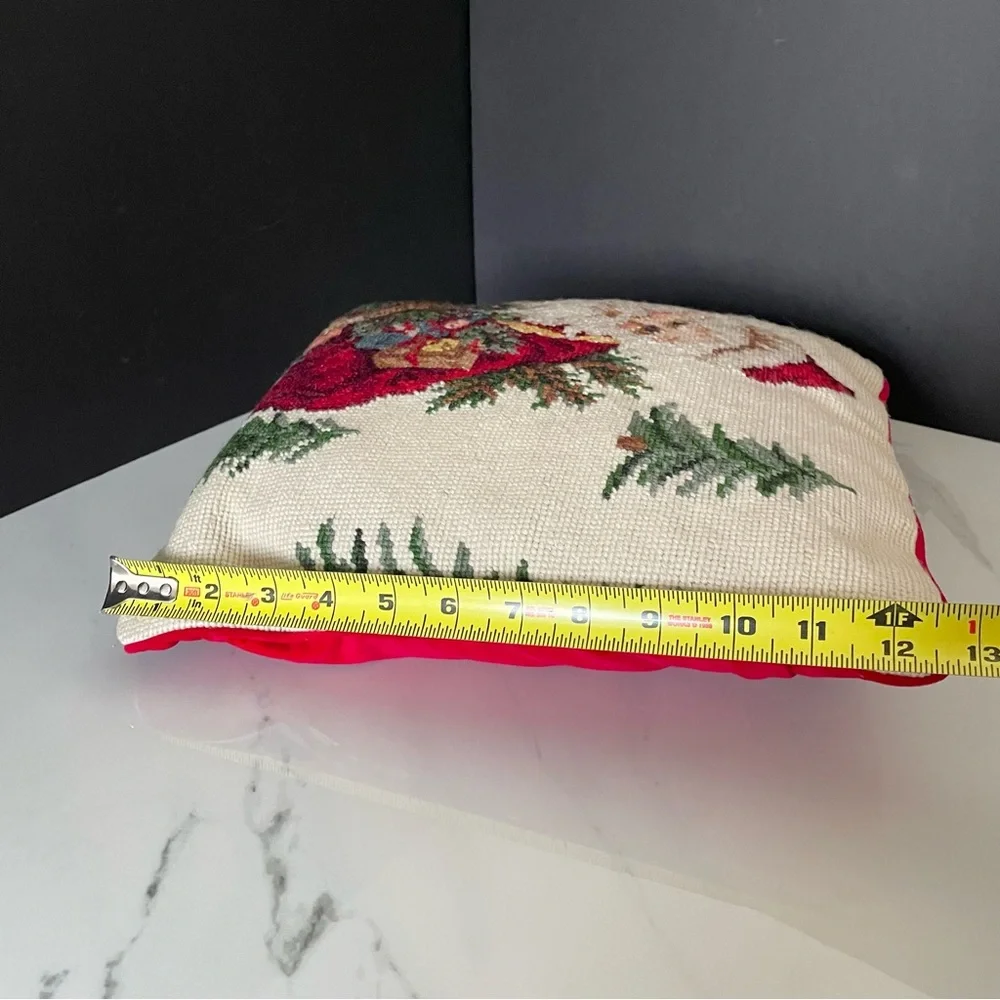 Santa with Trees Holiday Needlepoint Pillow